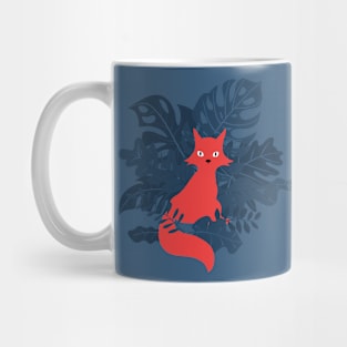 A Red Fox Exploring Amid Blue Leaves Mug